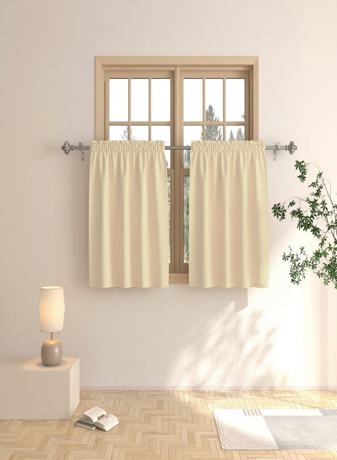 UPOPO Beige Tier Curtains 24 inch Room Darkening Kitchen Window Curtains Over Sink Bathroom Short Mini Curtain Basement Triple Weave Small Cafe Curtains Half Window Treatment Set 2 Panels Rod Pocket Drapes - Image 1